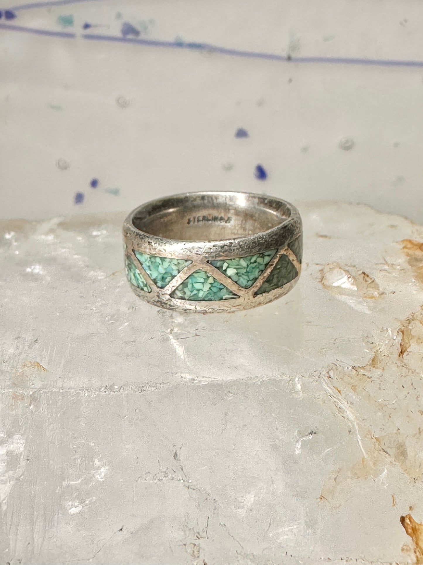 Zuni ring turquoise chips wedding band size 6 sterling silver women men