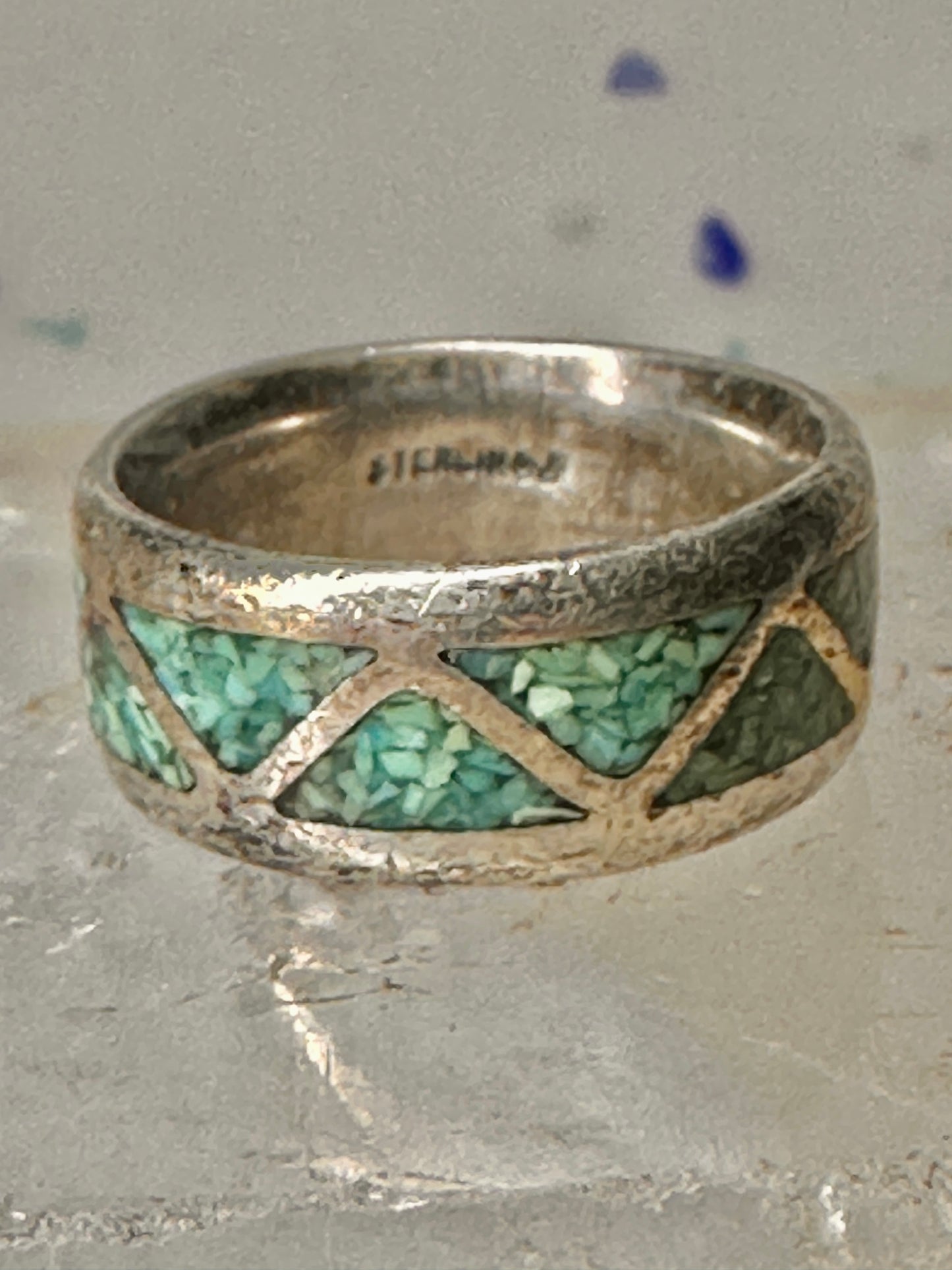 Zuni ring turquoise chips wedding band size 6 sterling silver women men