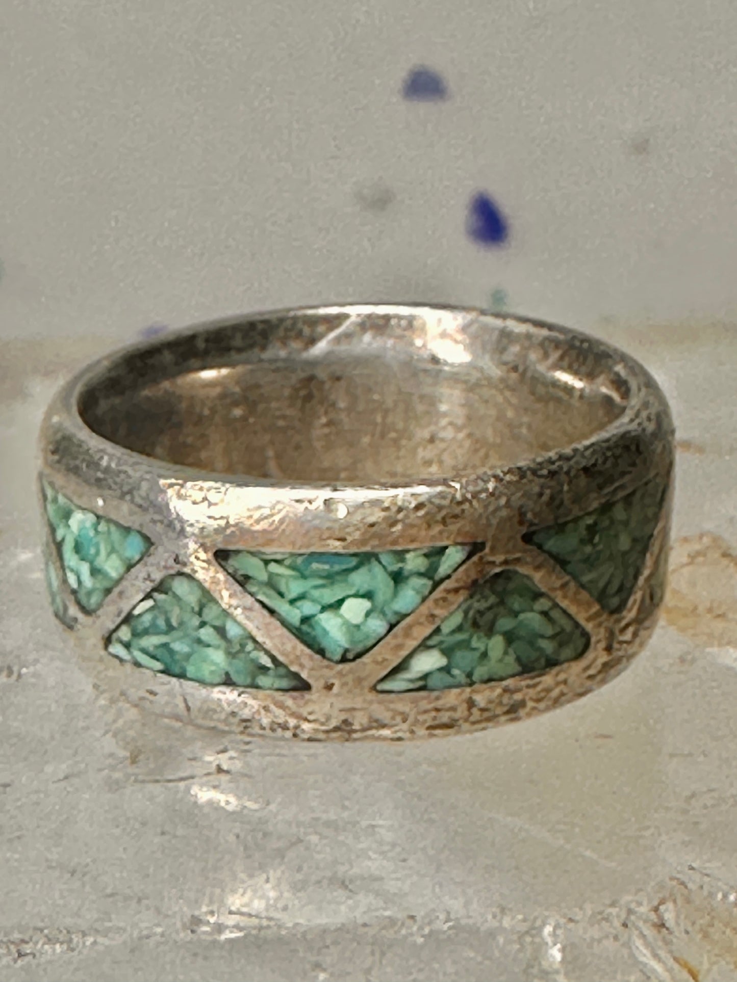 Zuni ring turquoise chips wedding band size 6 sterling silver women men