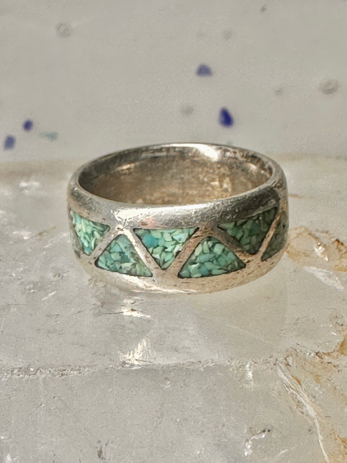 Zuni ring turquoise chips wedding band size 6 sterling silver women men