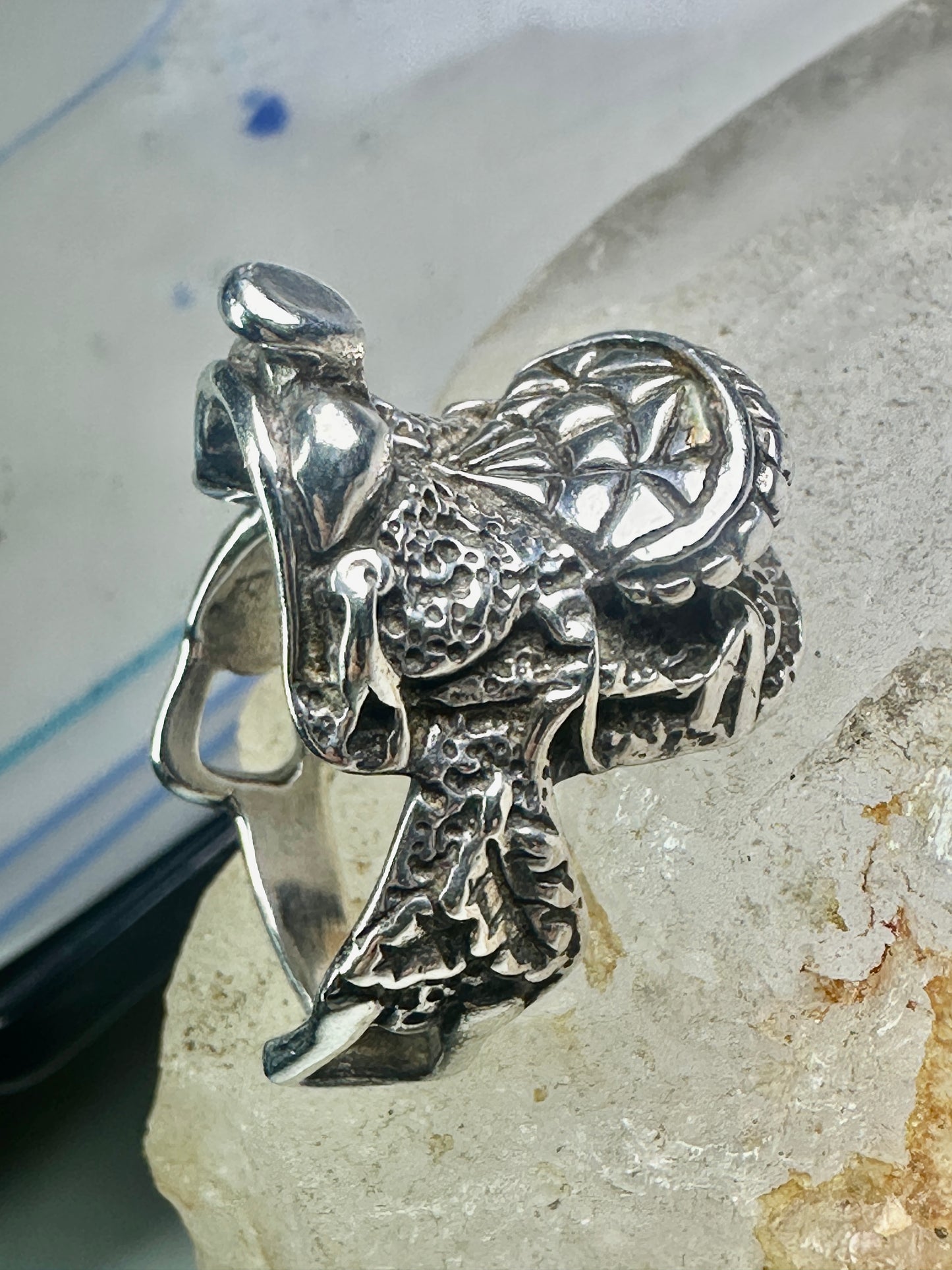 Vintage Saddle ring southwest cowgirl size 8.75 sterling silver women signed SC