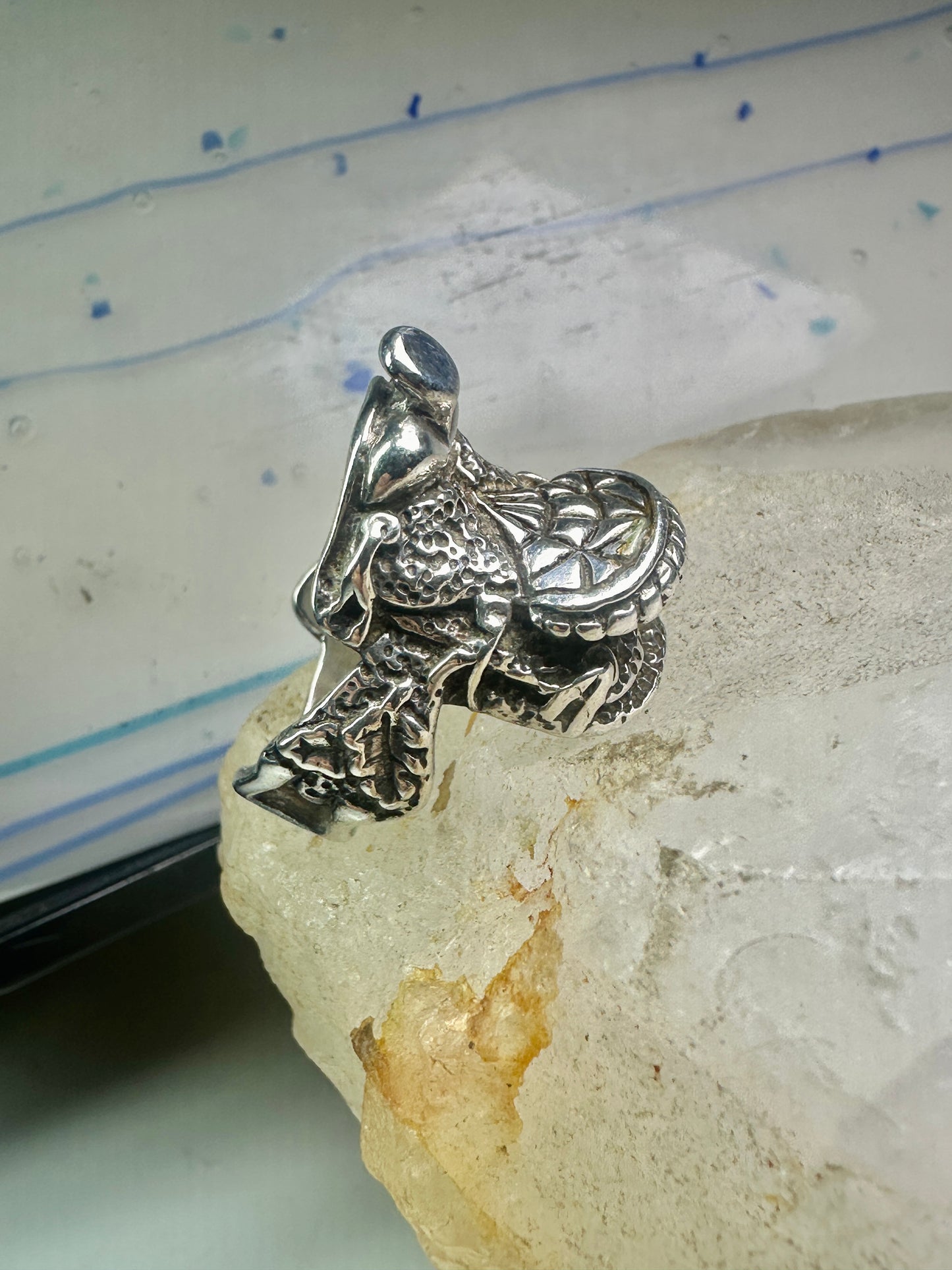 Vintage Saddle ring southwest cowgirl size 8.75 sterling silver women signed SC