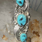 Navajo ring long turquoise leaves size 6.75 sterling silver women signed RB