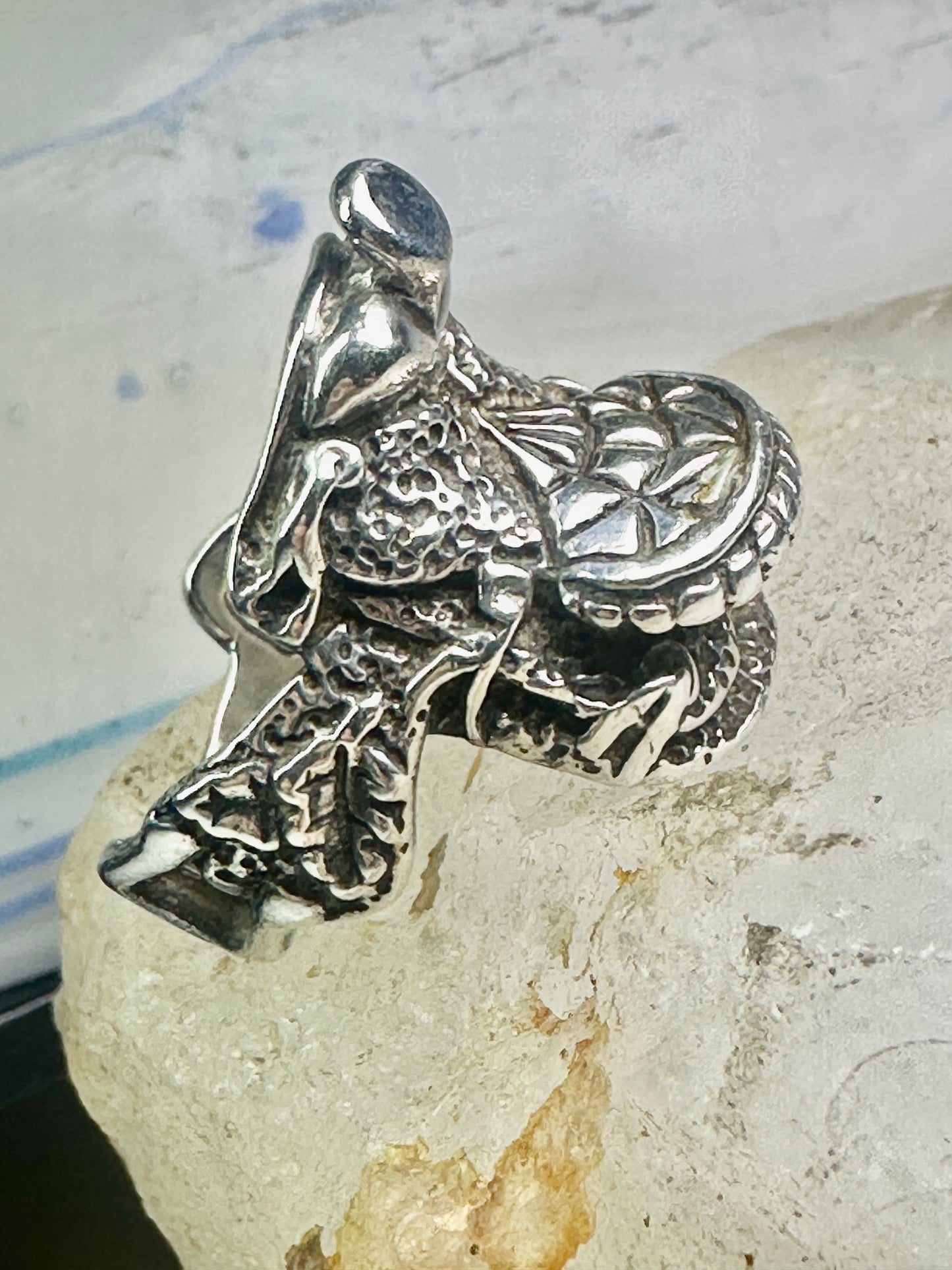 Vintage Saddle ring southwest cowgirl size 8.75 sterling silver women signed SC