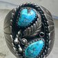 Navajo Turquoise Ring leaves feathers band size10.7 sterling silver women men signed J TSO