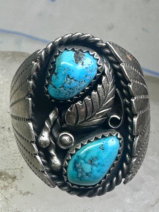 Navajo Turquoise Ring leaves feathers band size10.7 sterling silver women men signed J TSO
