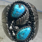 Navajo Turquoise Ring leaves feathers band size10.7 sterling silver women men signed J TSO