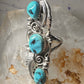 Navajo ring long turquoise leaves size 6.75 sterling silver women signed RB