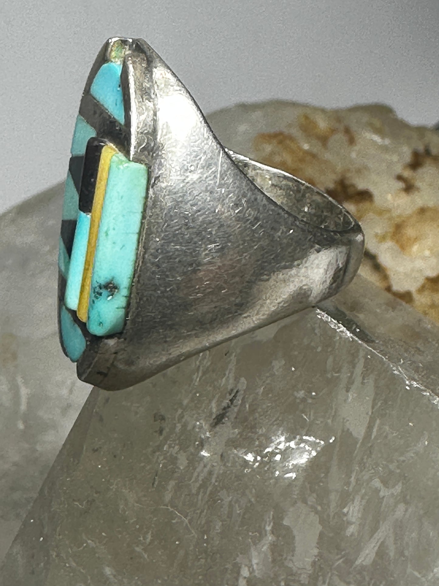 Zuni ring size 10 turquoise onyx mop  sterling silver band women