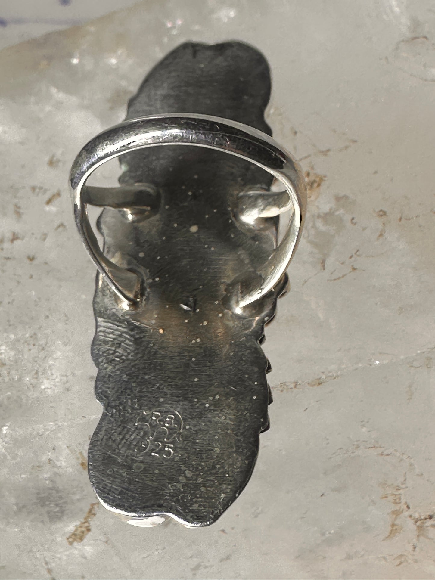 Navajo ring long turquoise leaves size 6.75 sterling silver women signed RB