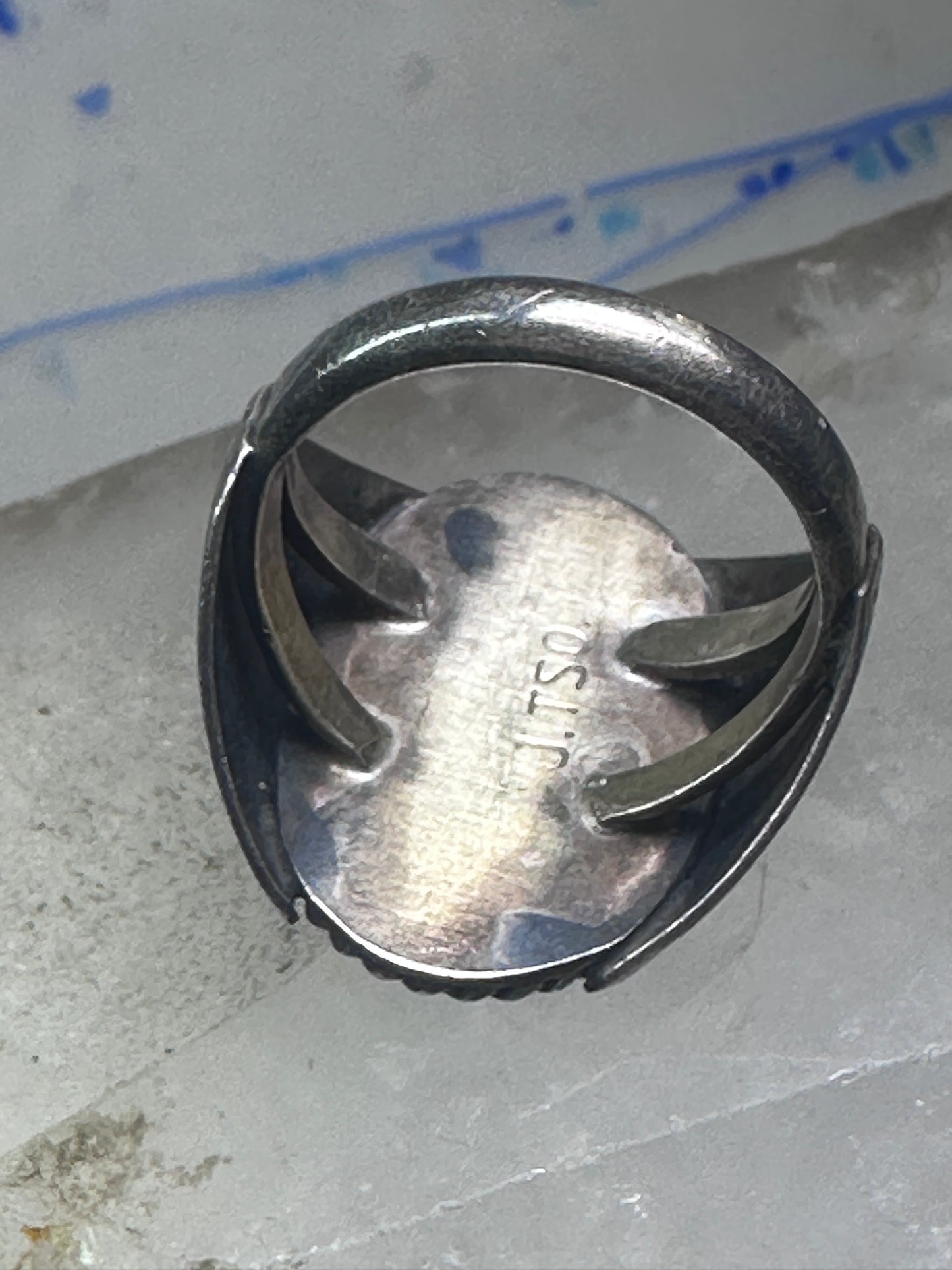Navajo Turquoise Ring leaves feathers band size10.7 sterling silver women men signed J TSO