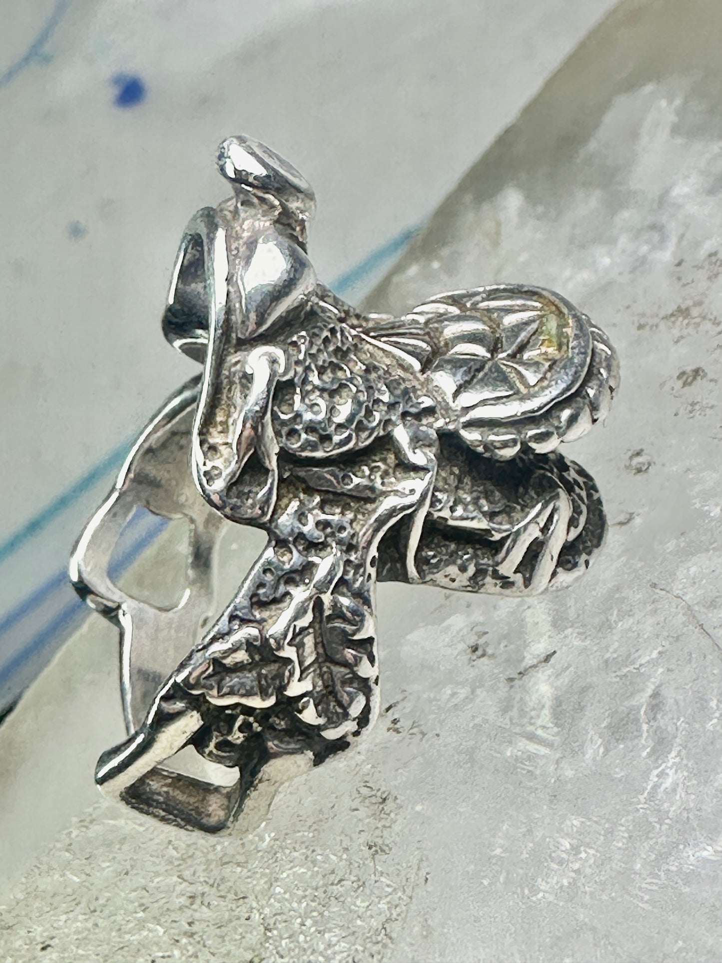 Vintage Saddle ring southwest cowgirl size 8.75 sterling silver women signed SC