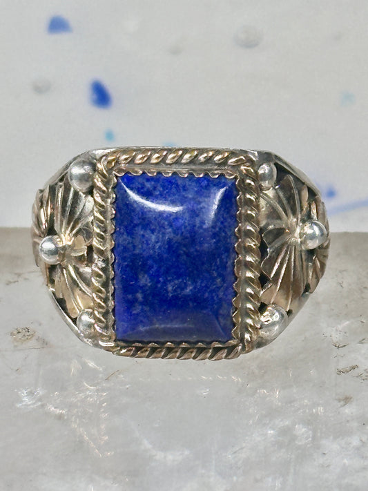 Blue Lapis ring size 11.75 RB leaves band southwestern sterling silver men women