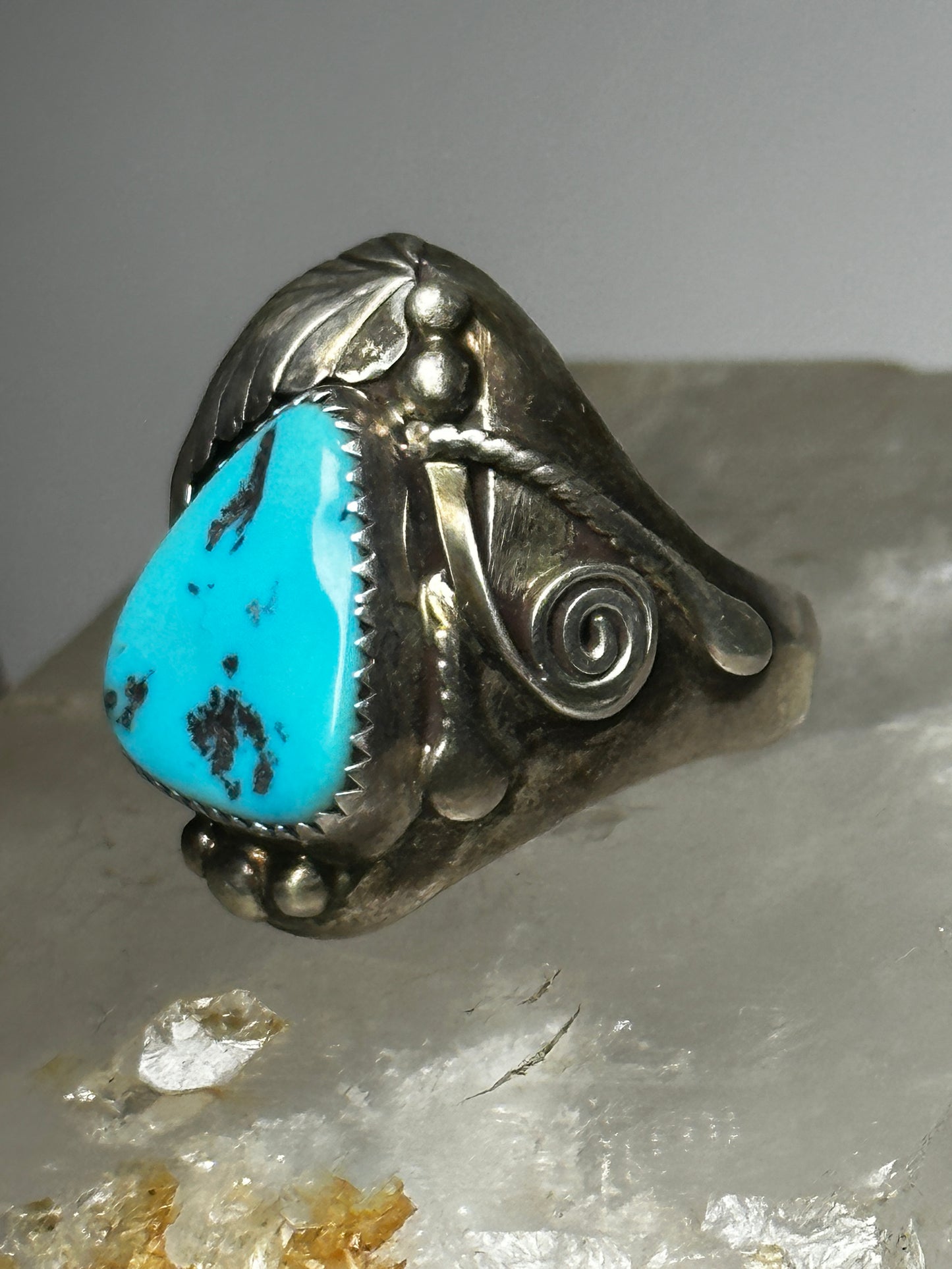 Turquoise ring size 10.25 Heavy Navajo sterling silver band women men