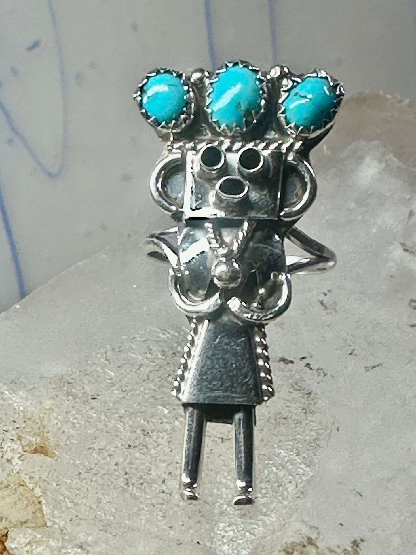 Vintage Kachina ring Navajo turquoise size 7.2 sterling silver women signed CPH