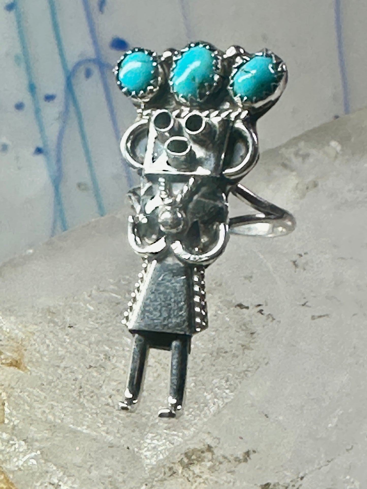 Vintage Kachina ring Navajo turquoise size 7.2 sterling silver women signed CPH