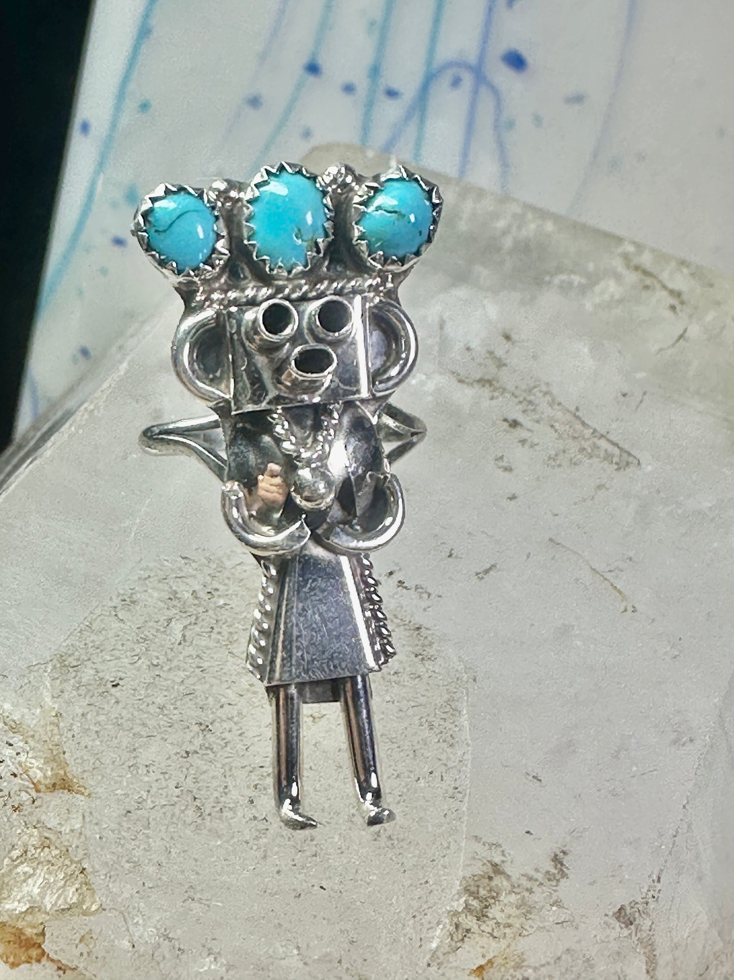 Vintage Kachina ring Navajo turquoise size 7.2 sterling silver women signed CPH