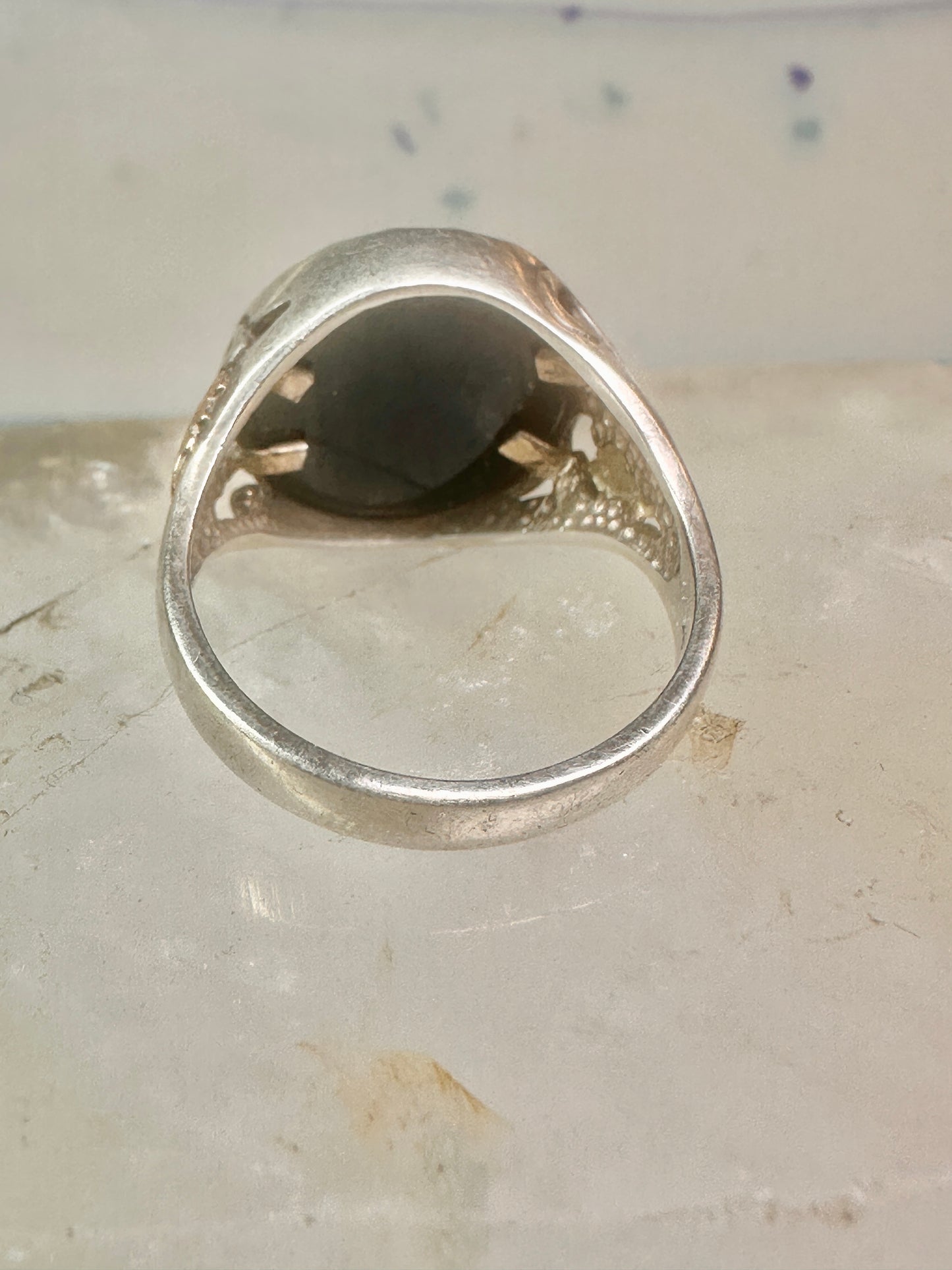 Black Hills Gold ring onyx wolf barking at moon band size 10 band sterling silver men women