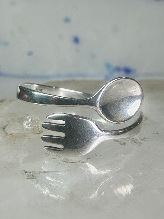 Spoon ring Vintage fork band chef sterling silver size 7 adj women girls