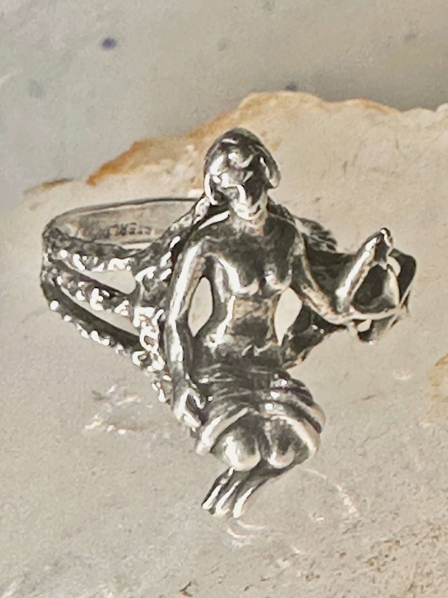 Nude Lady ring figurative lady holding size 6 star band sterling silver women