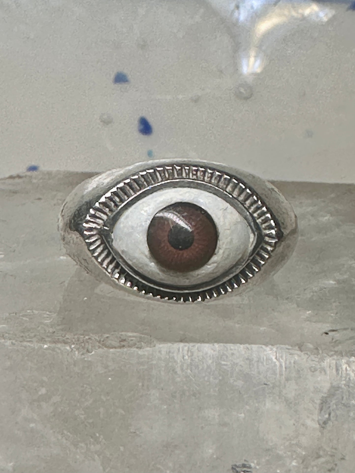 Eye ball ring brown eyeball band sterling silver size 8 women girls