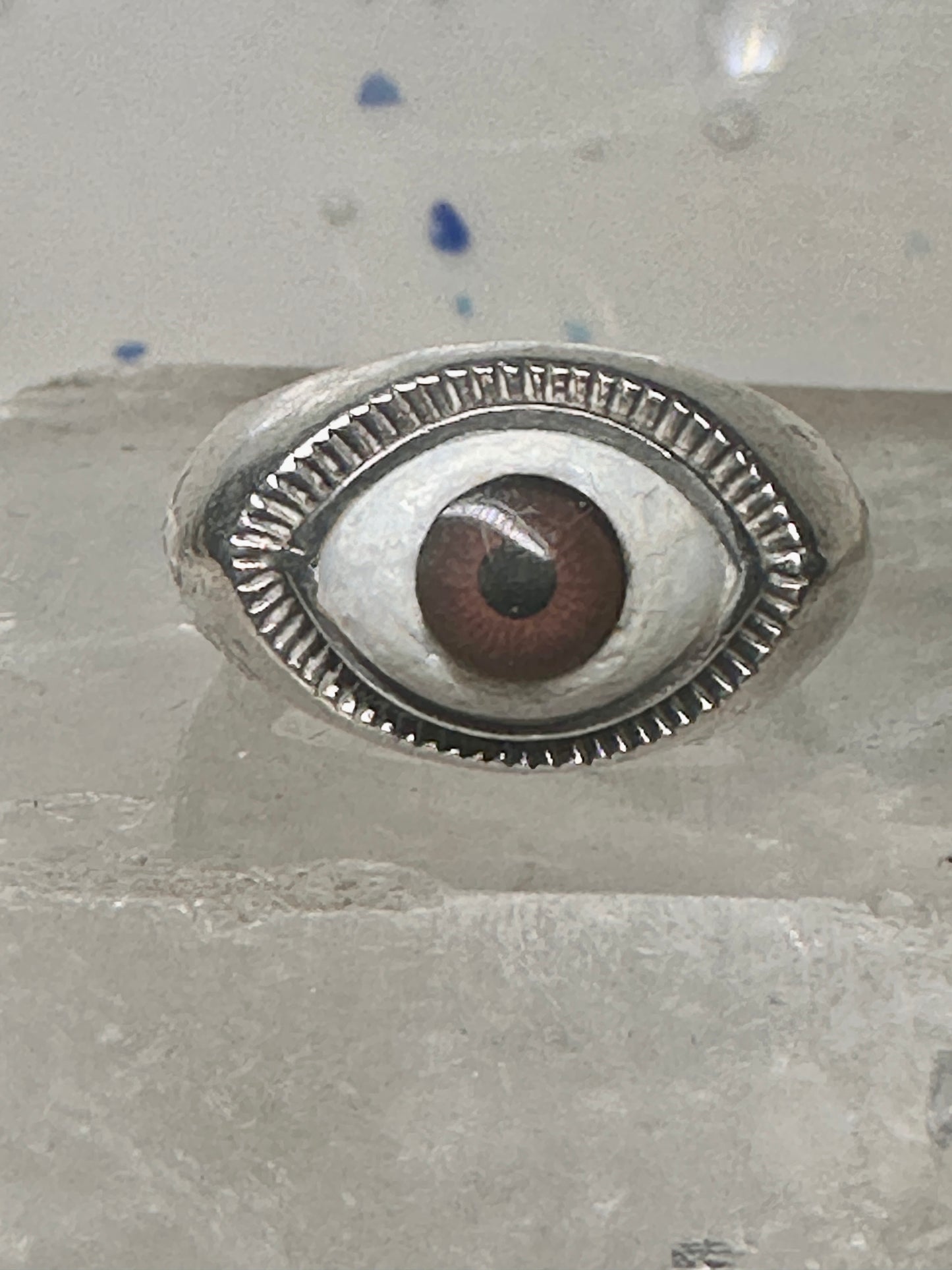 Eye ball ring brown eyeball band sterling silver size 8 women girls