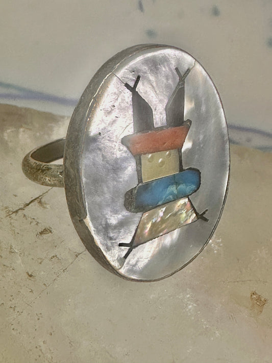 Kachina ring Navajo mop turquoise coral onyx size 7 sterling silver women