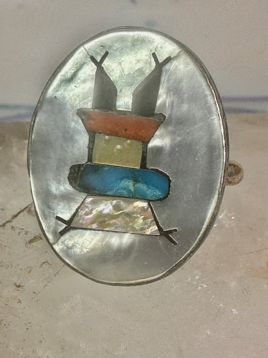 Kachina ring Navajo mop turquoise coral onyx size 7 sterling silver women