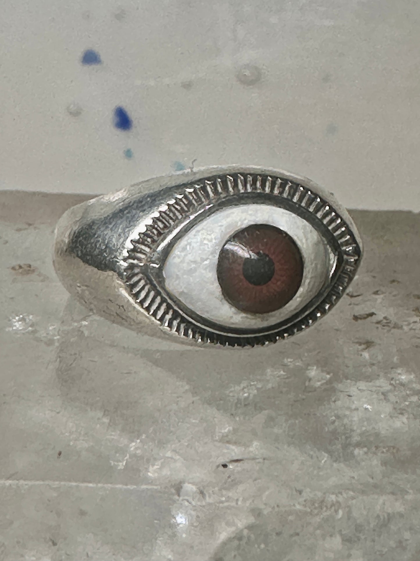 Eye ball ring brown eyeball band sterling silver size 8 women girls