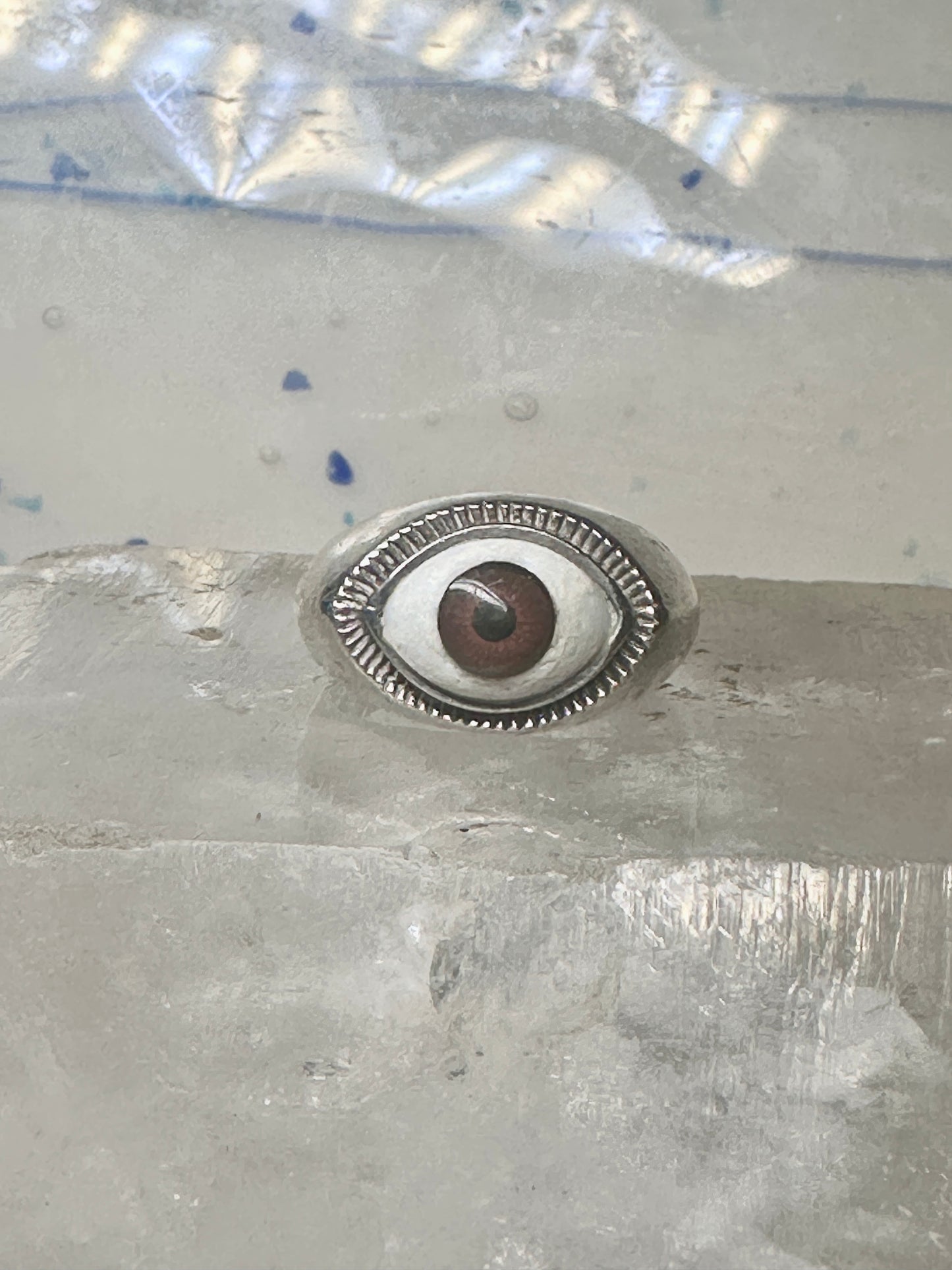 Eye ball ring brown eyeball band sterling silver size 8 women girls