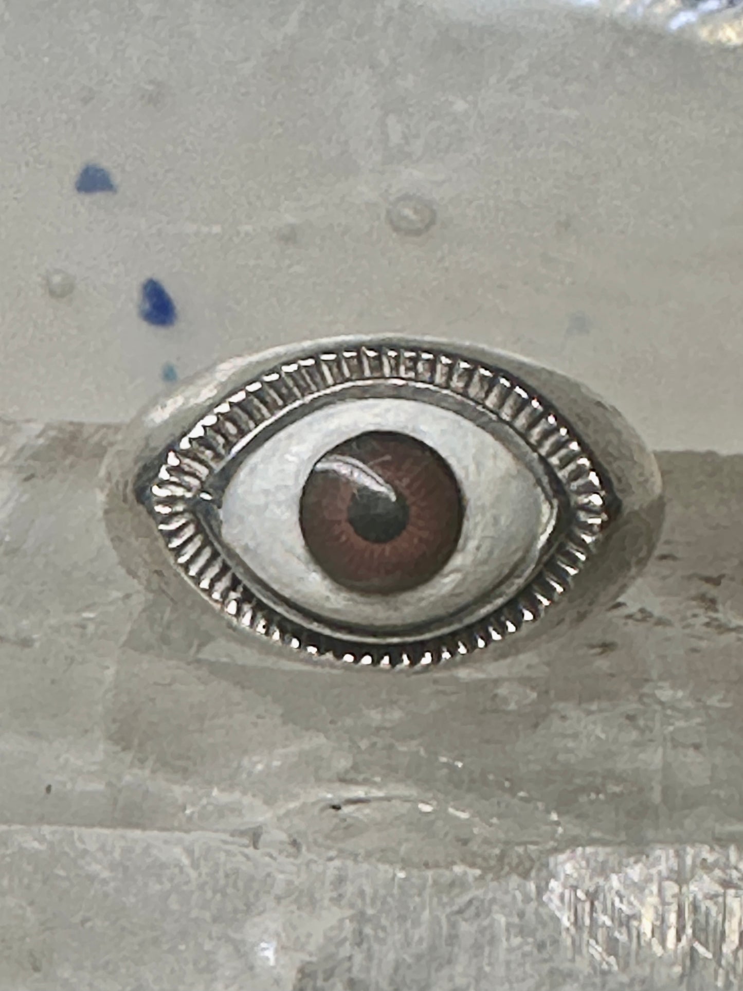 Eye ball ring brown eyeball band sterling silver size 8 women girls