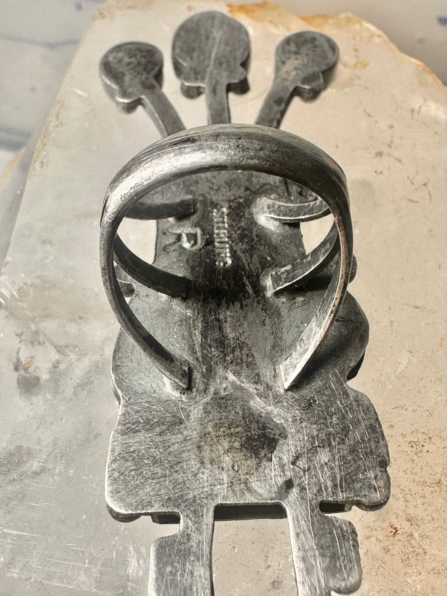 Kachina ring size 8.50 Navajo turquoise coral band sterling silver women