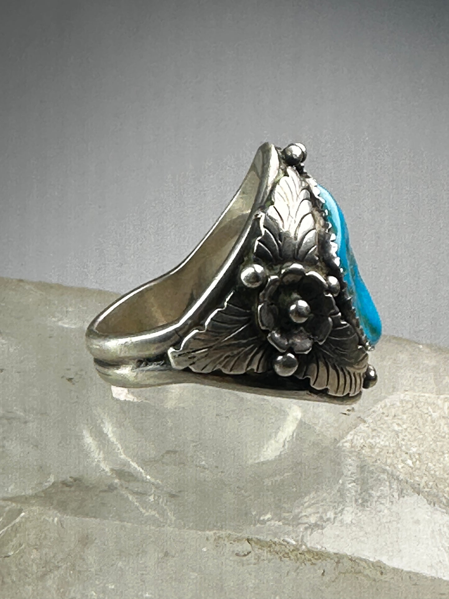 Navajo Turquoise ring squash blossom leaves band size 9.75 sterling silver women men