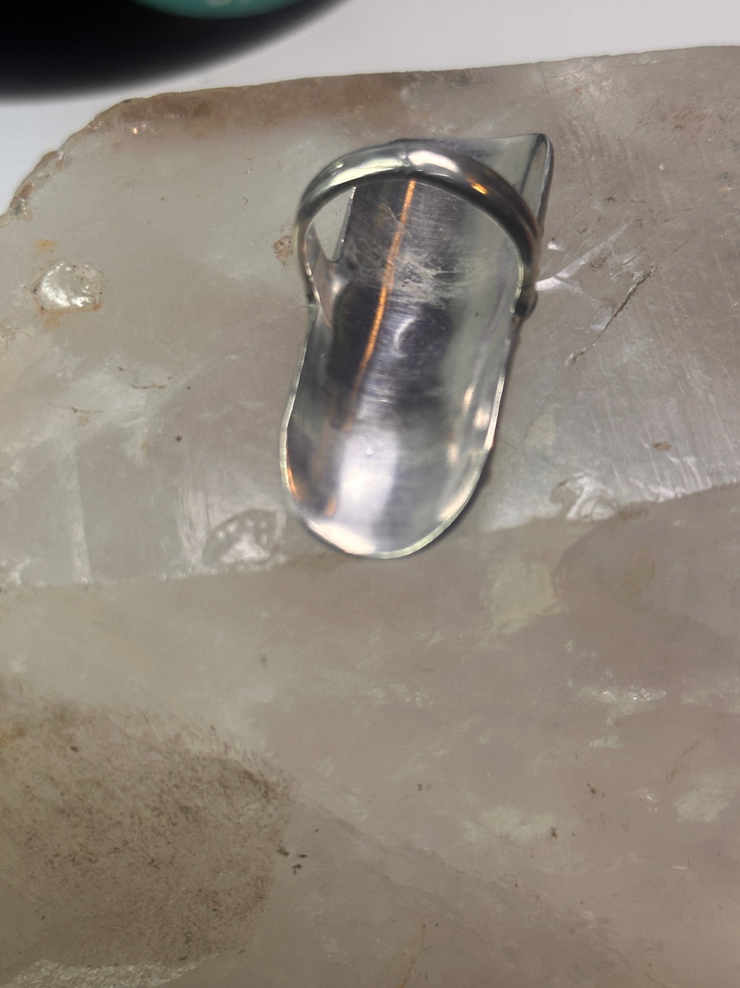 Long eagle ring onyx Navajo leaves full finger band&nbsp; size 7 sterling silver women AS IS