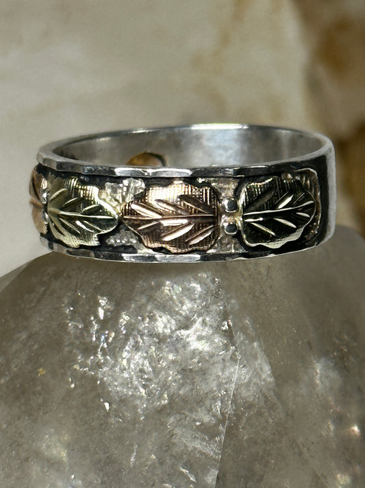 Black Hills Gold ring size 10.75 rose leaves wedding sterling silver band women men