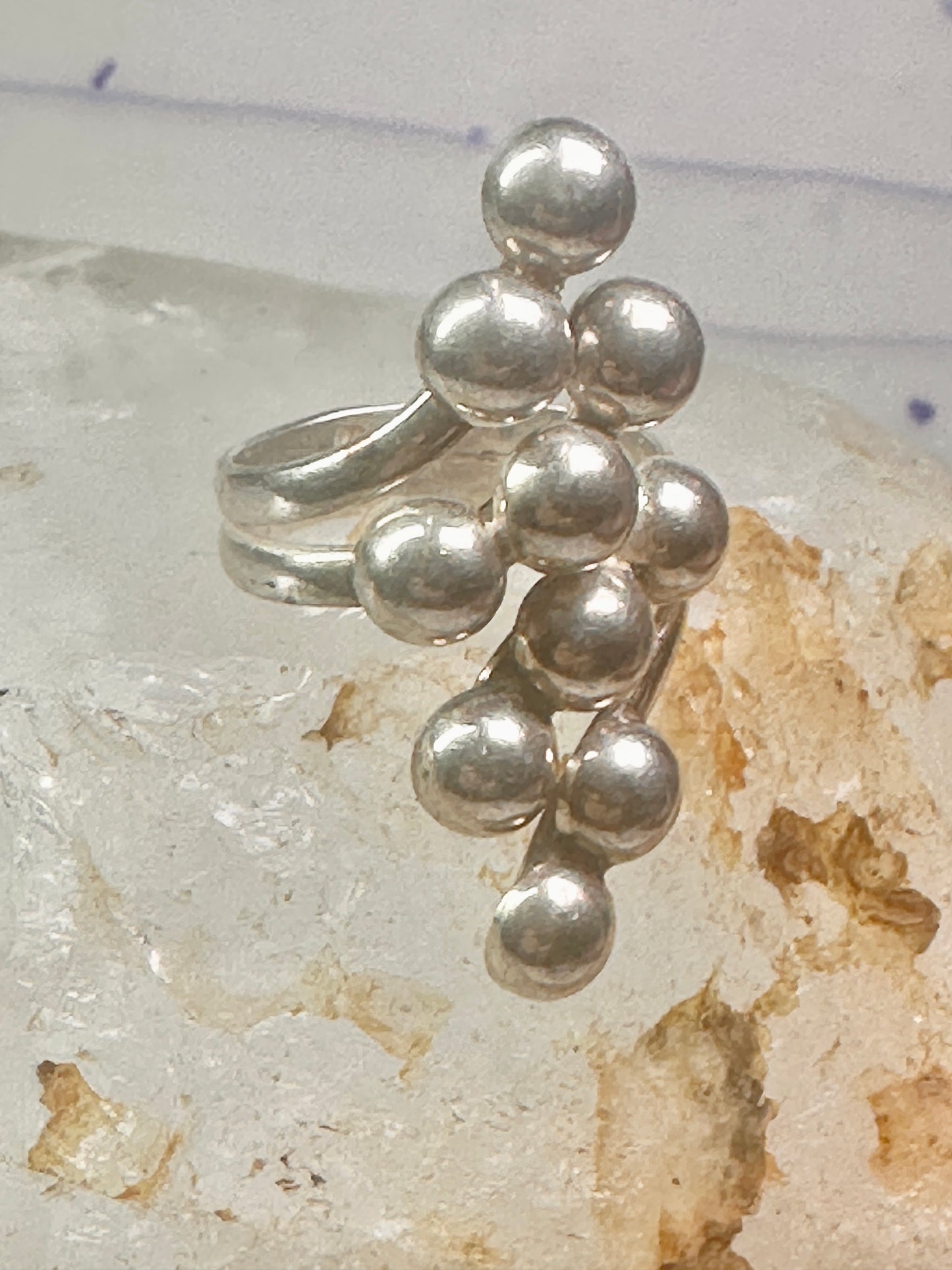 Long bubble bead ring boho full finger band size 7.50 sterling silver women