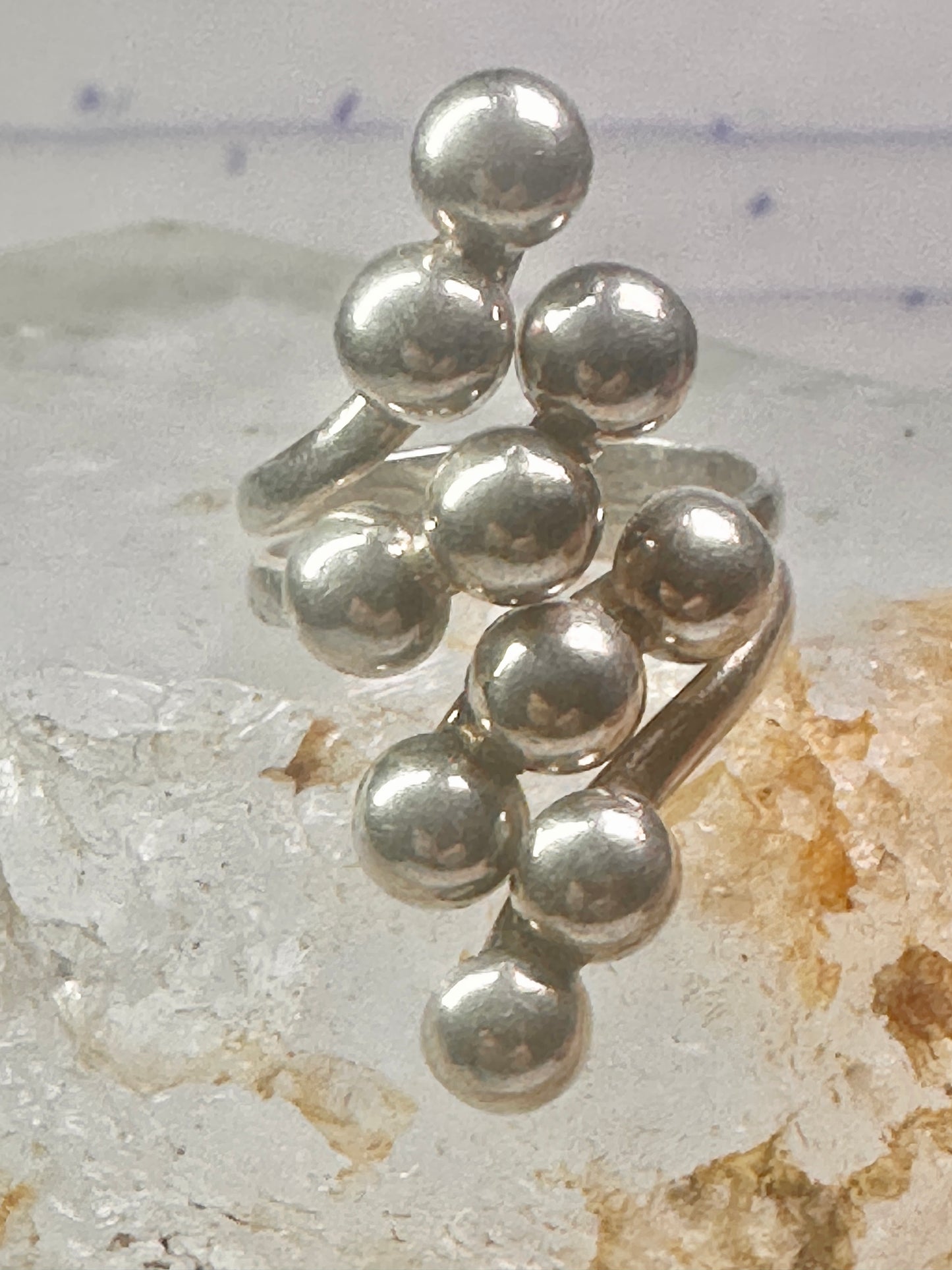 Long bubble bead ring boho full finger band size 7.50 sterling silver women