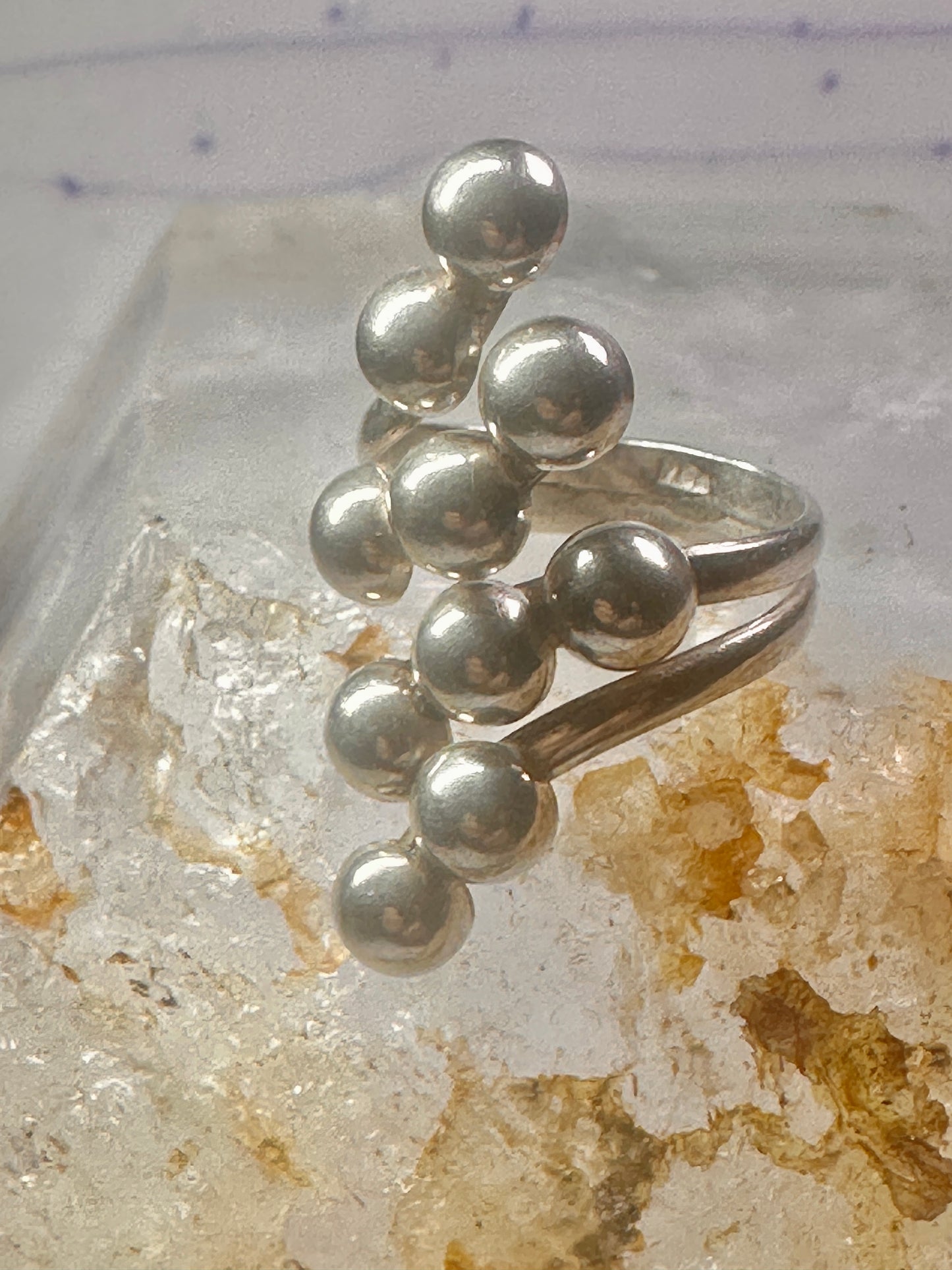 Long bubble bead ring boho full finger band size 7.50 sterling silver women