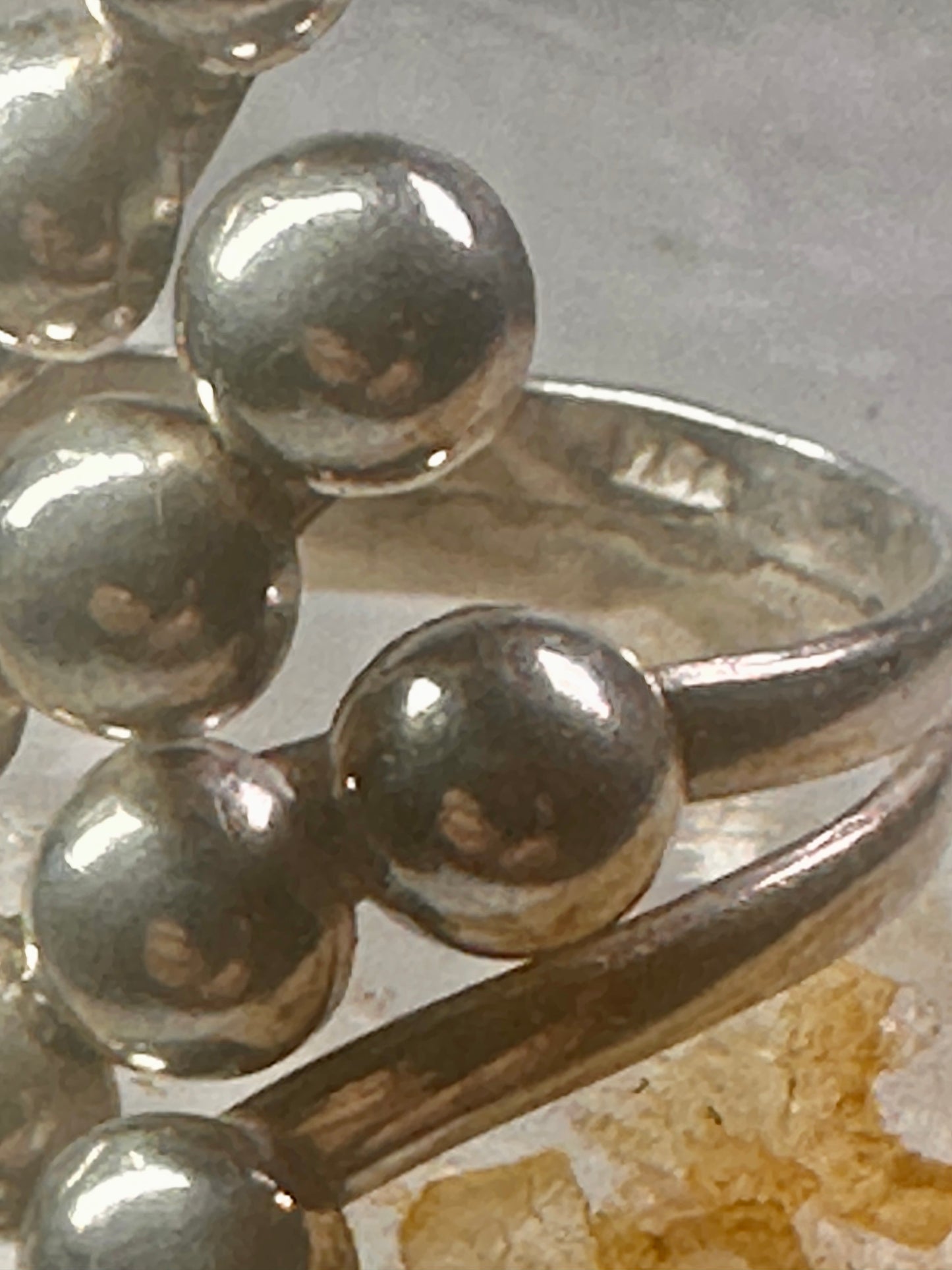 Long bubble bead ring boho full finger band size 7.50 sterling silver women