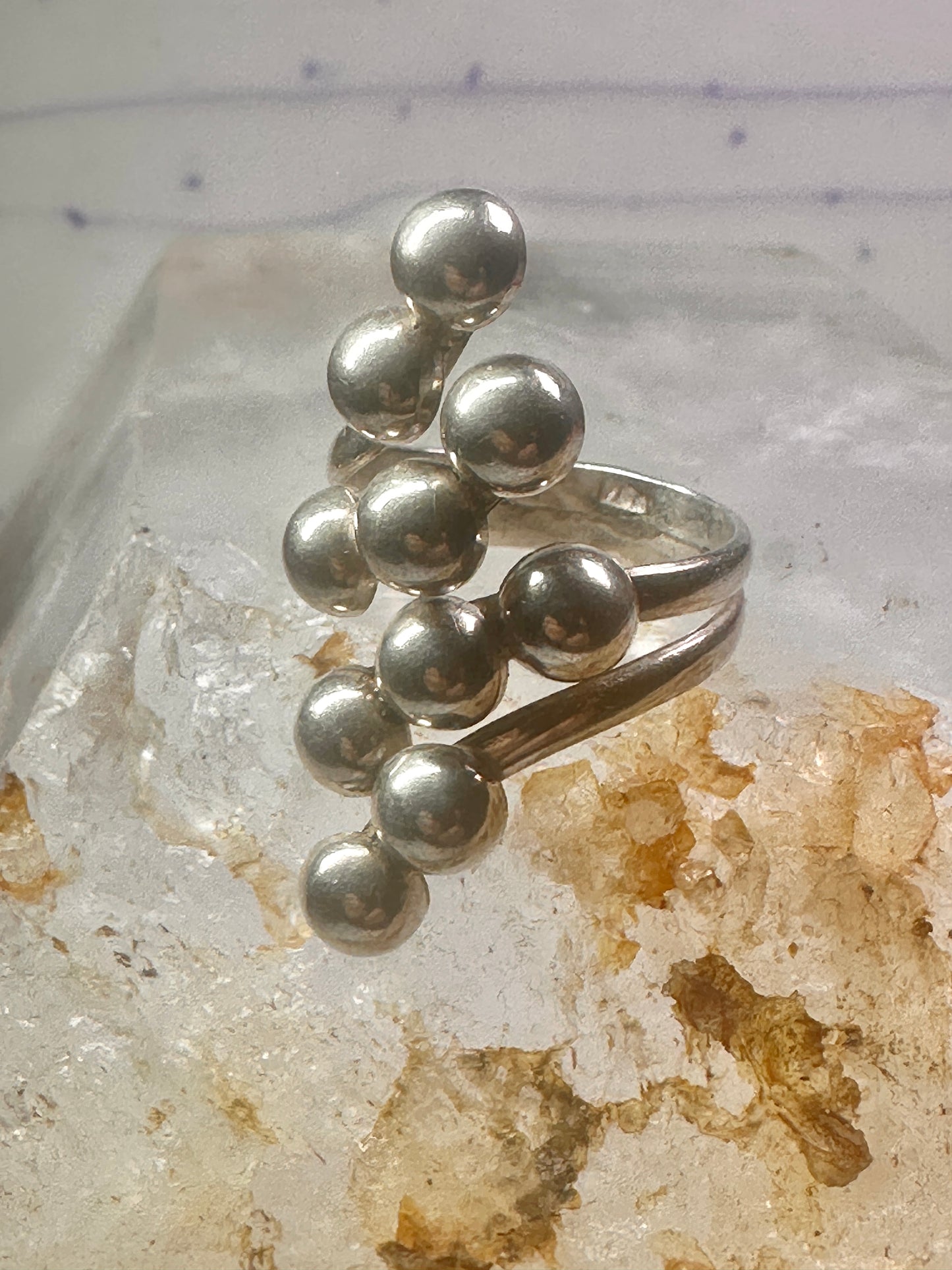 Long bubble bead ring boho full finger band size 7.50 sterling silver women