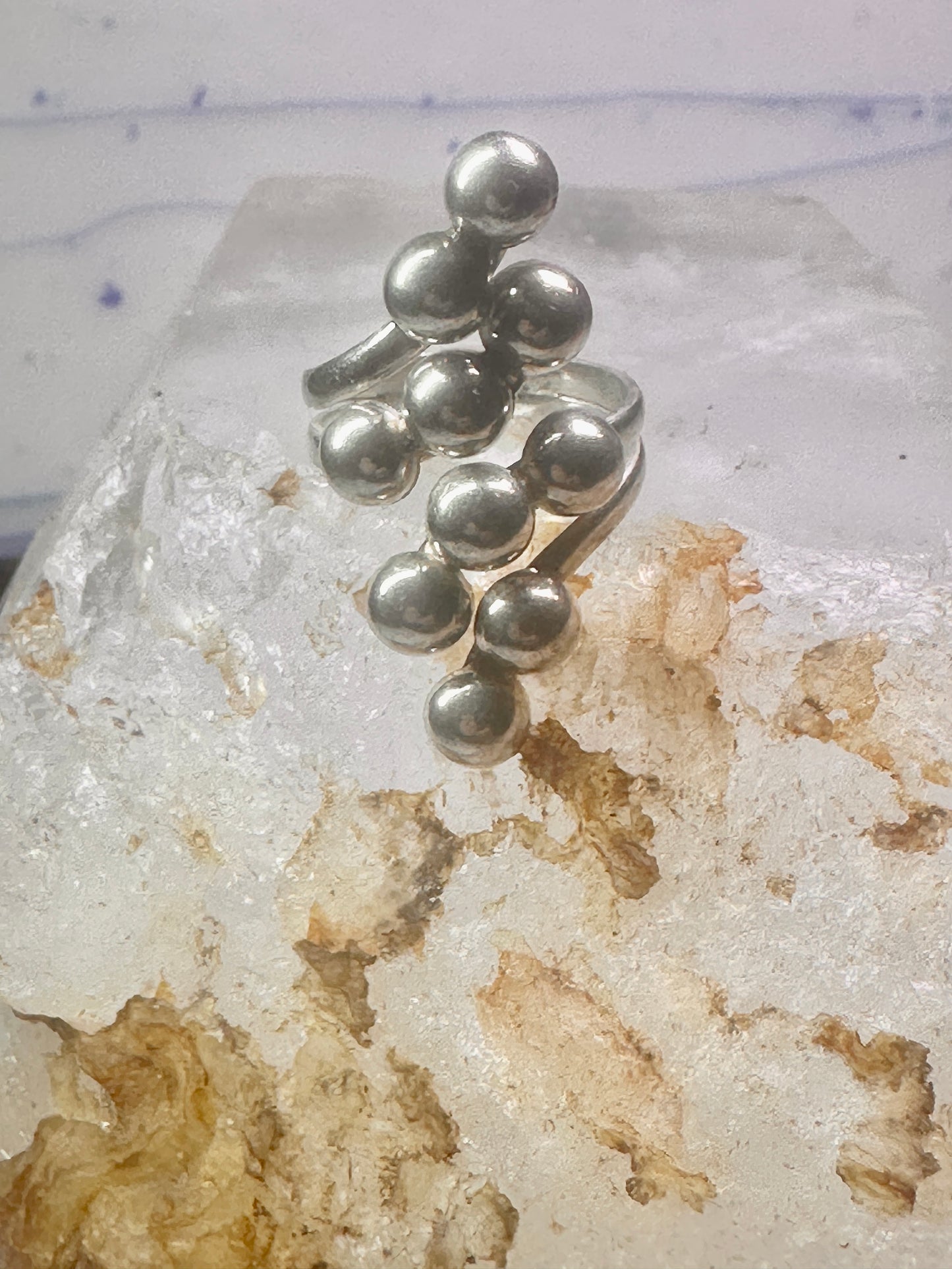 Long bubble bead ring boho full finger band size 7.50 sterling silver women