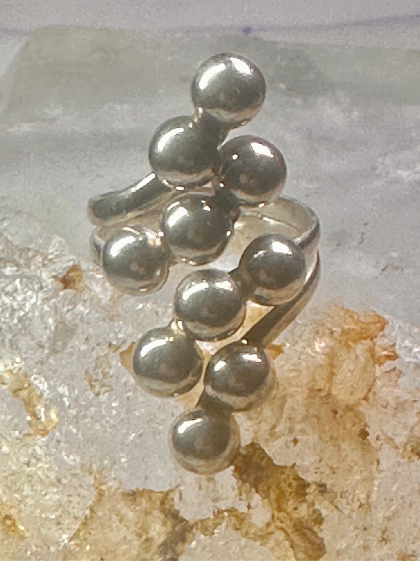 Long bubble bead ring boho full finger band size 7.50 sterling silver women