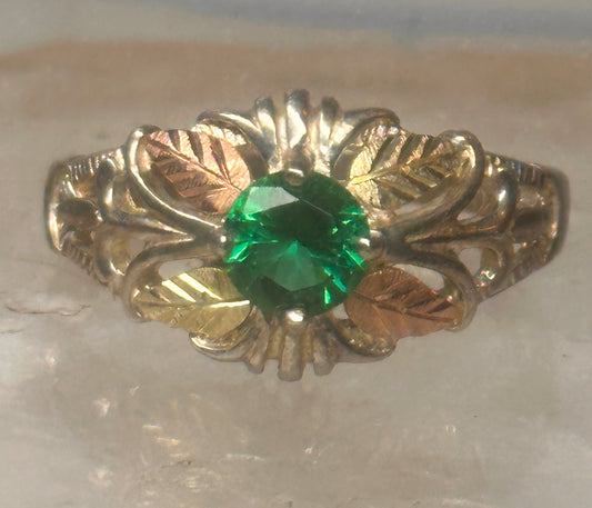 Vintage Coleman Black Hills Gold Sterling Silver 12K Tri Color Green Quartz Ring Size 10 925