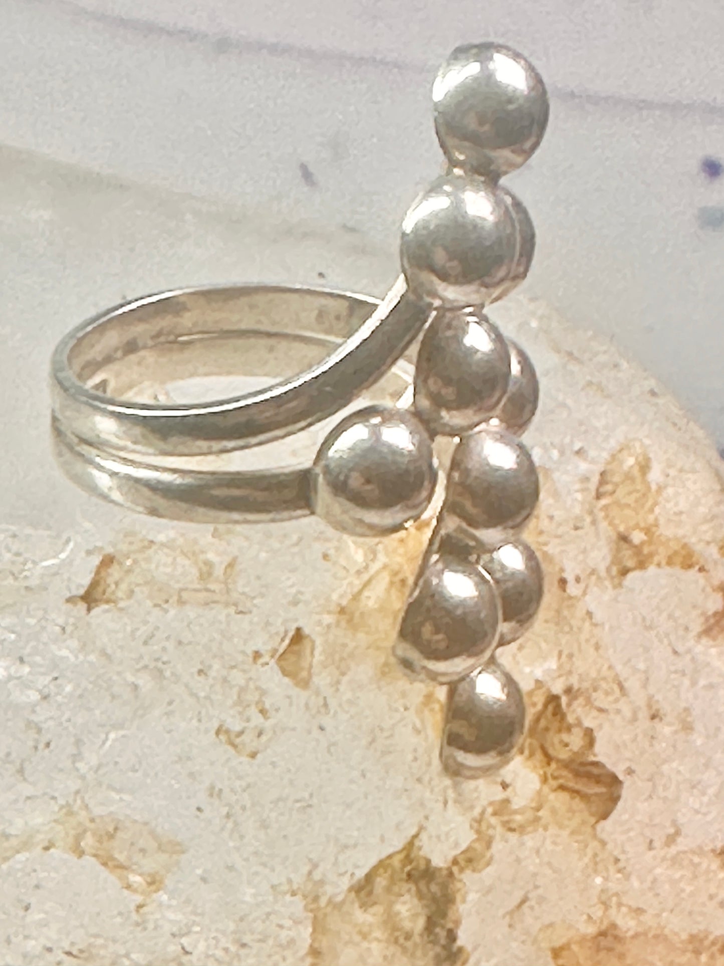 Long bubble bead ring boho full finger band size 7.50 sterling silver women