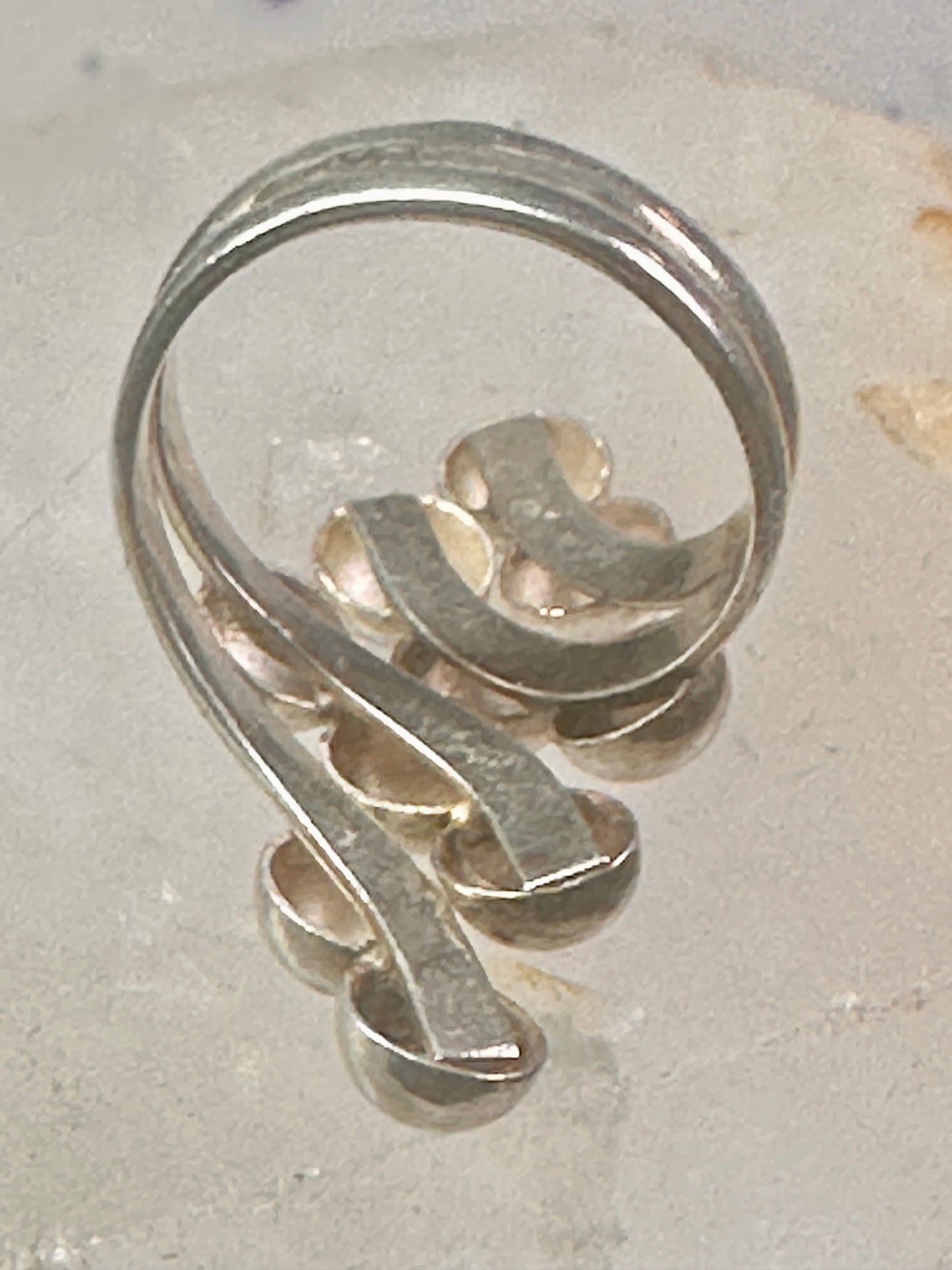 Long bubble bead ring boho full finger band size 7.50 sterling silver women