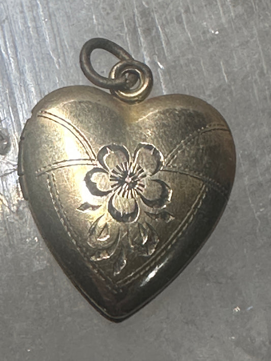 Heart photo locket floral flower 1/20 10K gold filled over sterling silver women girls