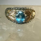 Black Hills Gold ring Blue Topaz leaves band size 7.75 blue sterling silver