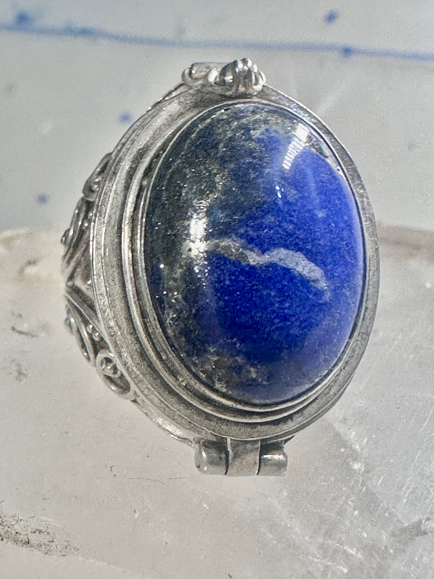 Poison ring blue lapis boho Size 8 sterling silver women