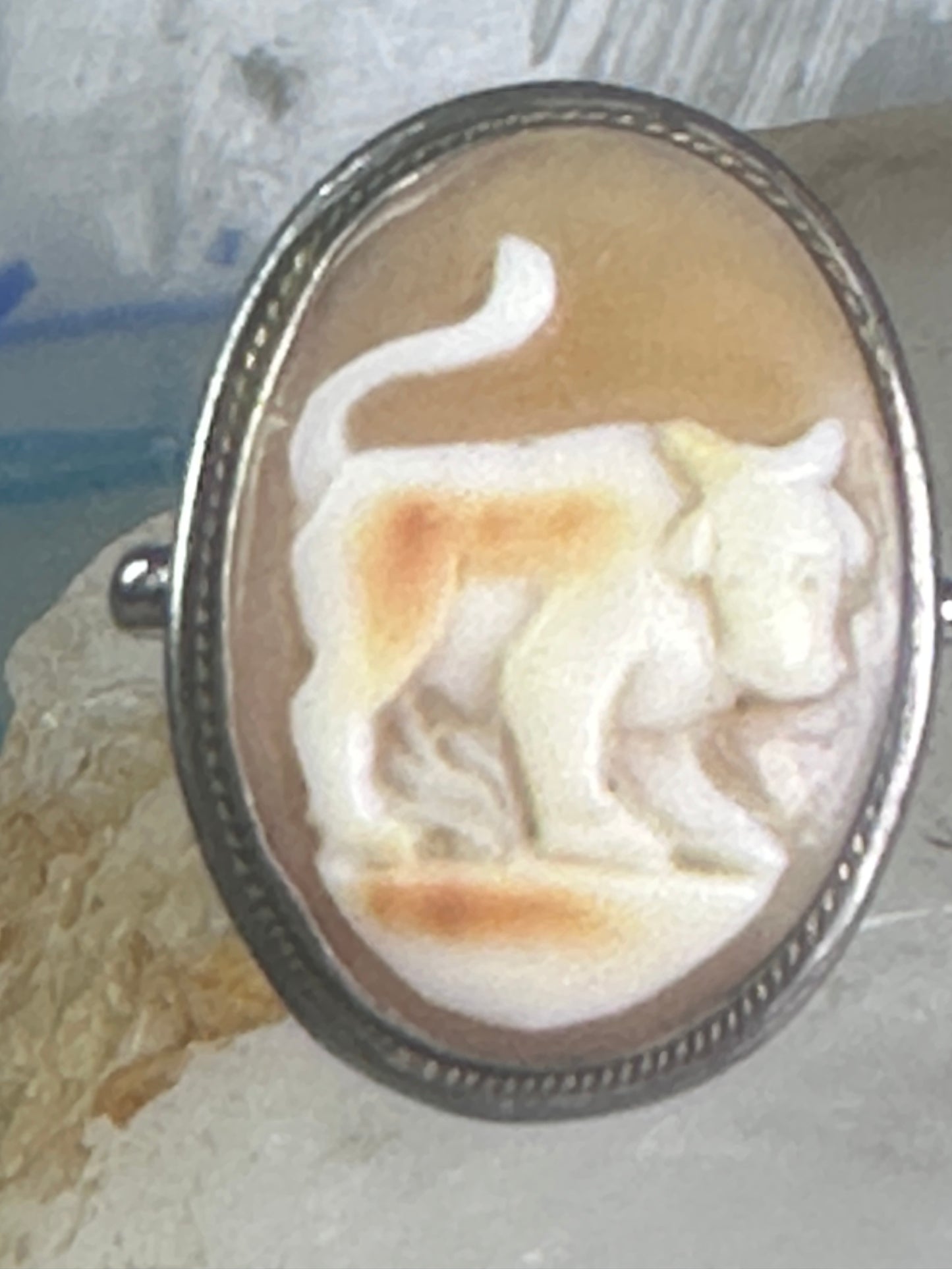 Bull ring Cameo Shell Taurus Zodiac band size 4 800 silver women girls