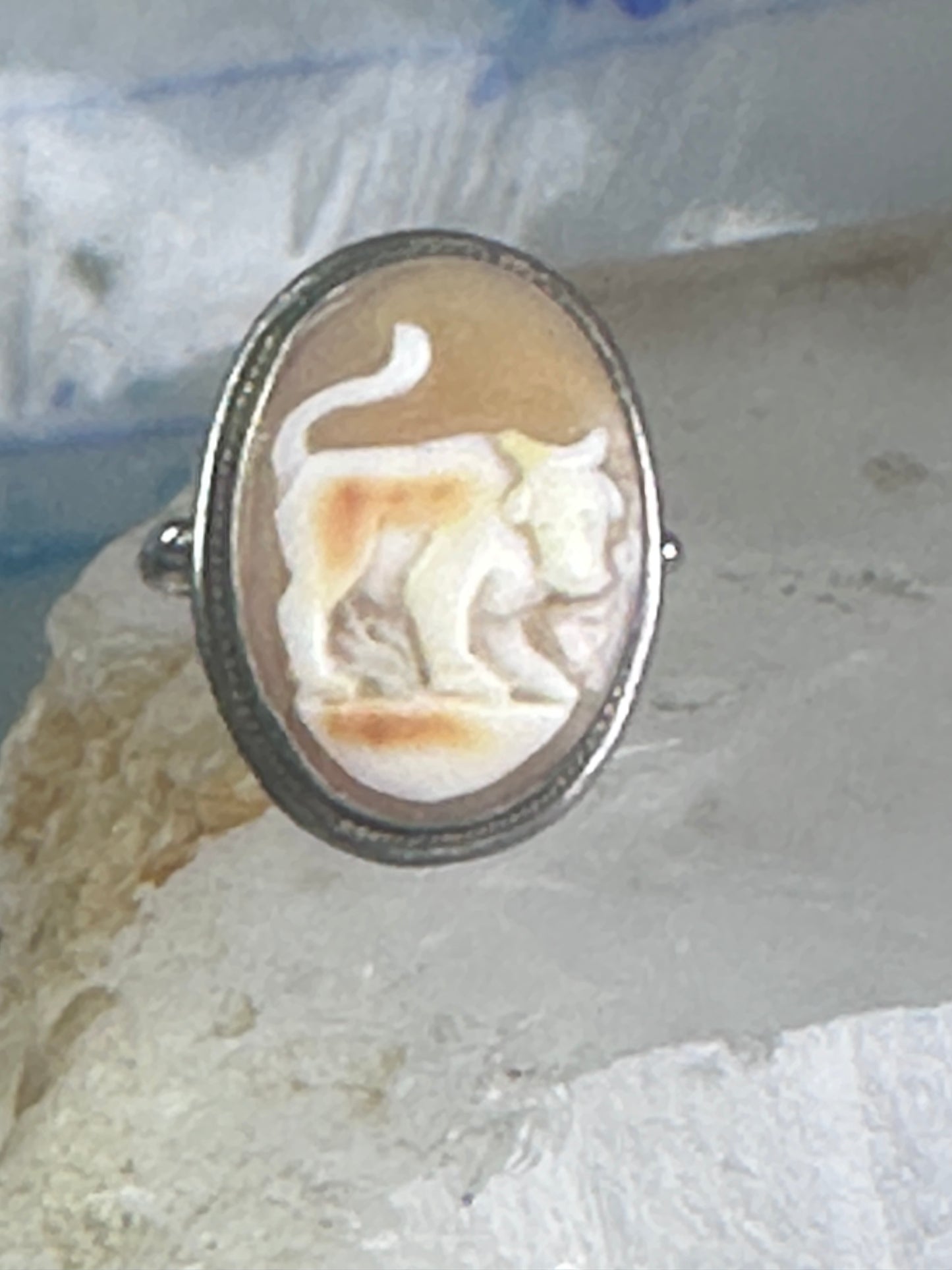 Bull ring Cameo Shell Taurus Zodiac band size 4 800 silver women girls